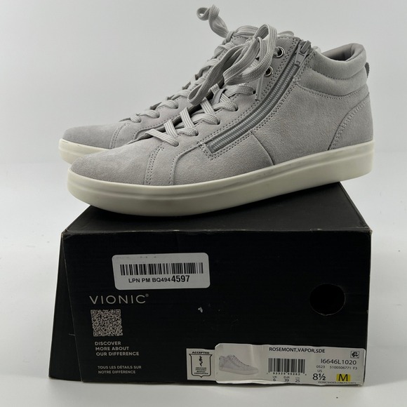 Vionic Women 8.5 Rosemont Suede Side-Zip Casual Sneakers Vapor Grey Arch Support - Picture 1 of 10